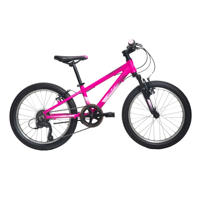 Pink children's bicycle on a white background