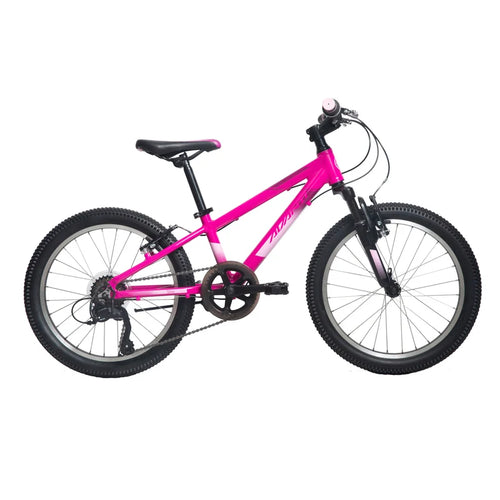 Pink children's bicycle on a white background