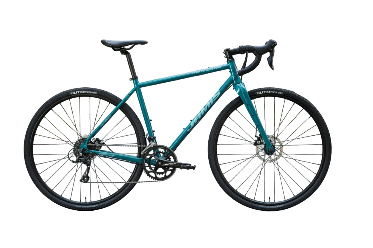 A teal Specialized road/gravel bicycle with black components, drop handlebars, and black tires, shown from a side profile on a solid white background.
