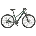 A dark green Scott Sub Cross bicycle with black components, including tires, saddle, and handlebars, shown from a side profile on a solid white background.