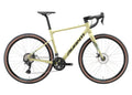 Avanti gravel bicycle in a pale yellow frame with black components, drop handlebars, and black tires with tan sidewalls, shown against a plain white background.